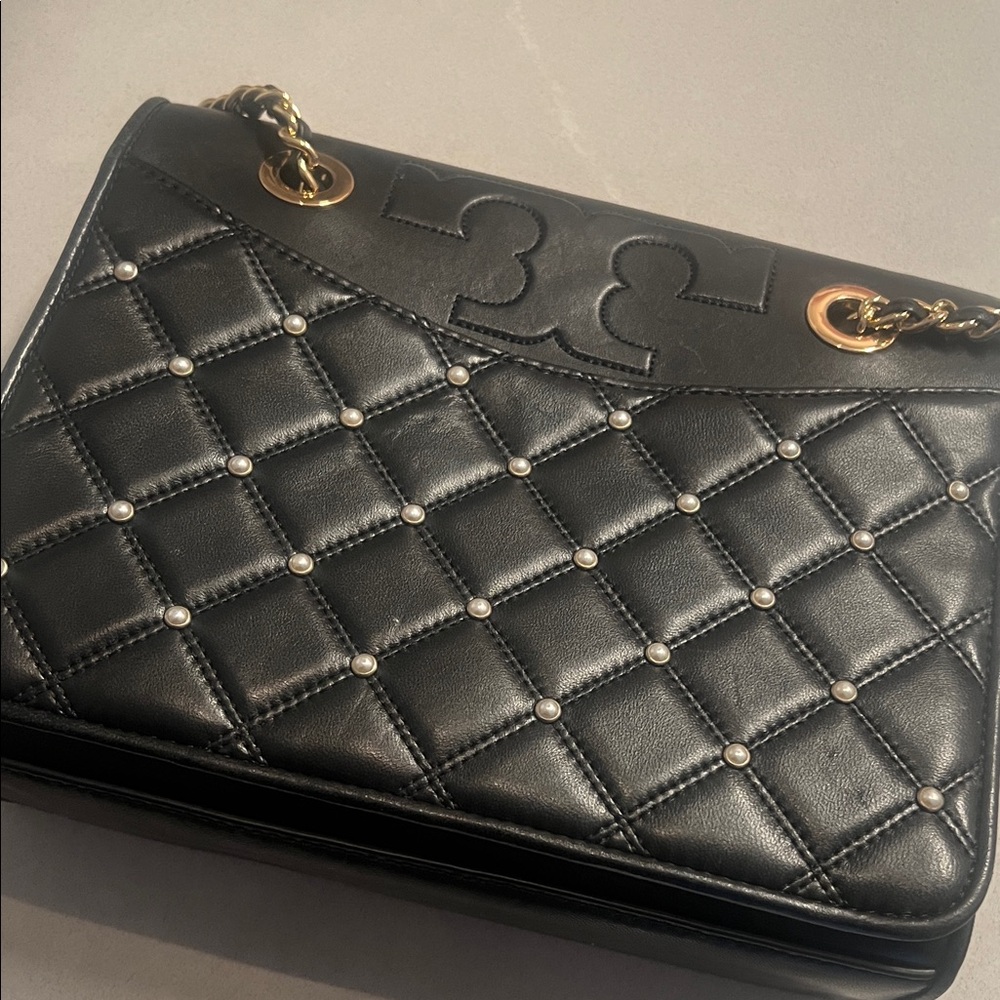 Tory Burch Black Quilted Crossbody with Gold Accents